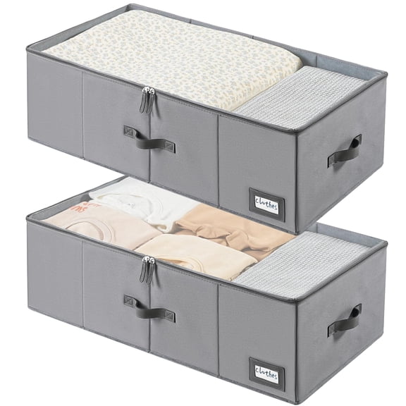 VOZOGO 10" High Under Bed Storage Containers, Underbed Container with Clear Lid Cover & Label Holder, Storage Bag Box with Visiable Window for Clothes, Bedsheet, Pillow, 2 Pack(Gray)