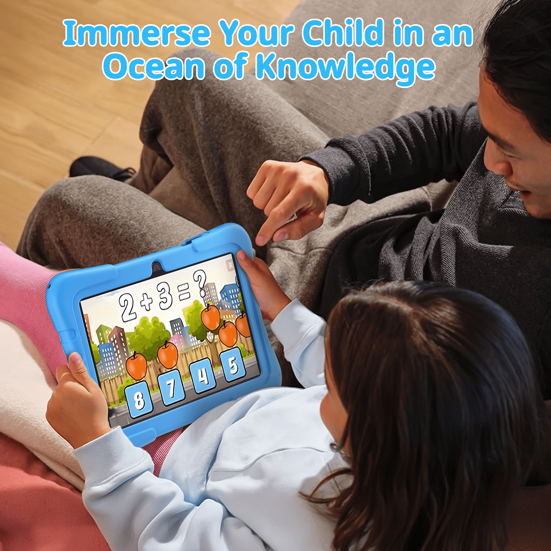 OKE Android 12 Kids Tablet, 7" Tablet for Kids, 32GB (Expandable to 128GB),Quad-Core,Educational Learning, Parental Control,IPS Screen, Dual Camera,Shockproof Case,Toddler Tablet for Kids Age 3+,Blue