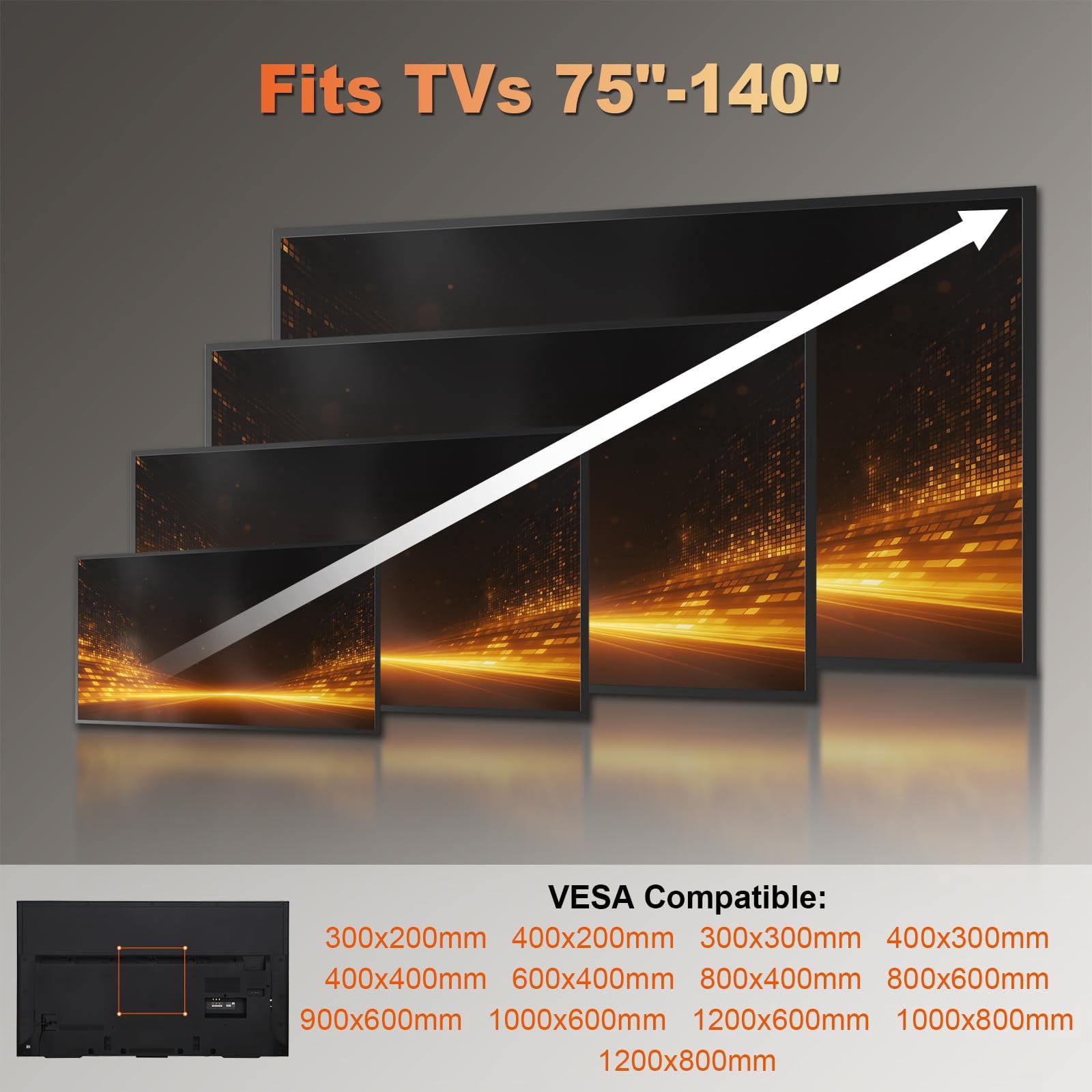 PUTORSEN 37-140'' Heavy Duty TV Wall Mount, up to 275lbs, with Quick Lock and Release, Max VESA 1200 x 800mm, Fits 16"/18"/24" Stud