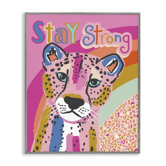 Stupell Industries Cottage Stay Strong Patterned Cheetah Gray Framed Giclee Art, 11 x 14, by Lisa Perry Whitebutton