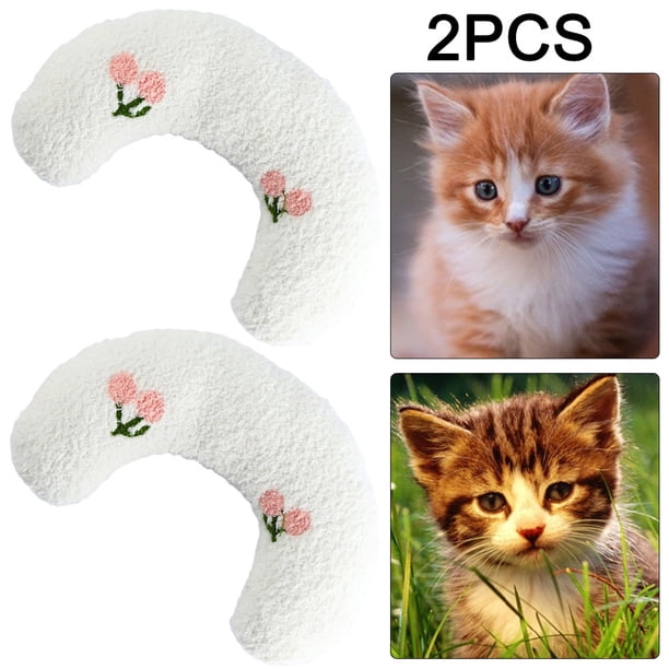 2 Uds. Almohada Bonita para Gatos Esponjosa Reposacabezas Pequeños en Forma U () Blanco
