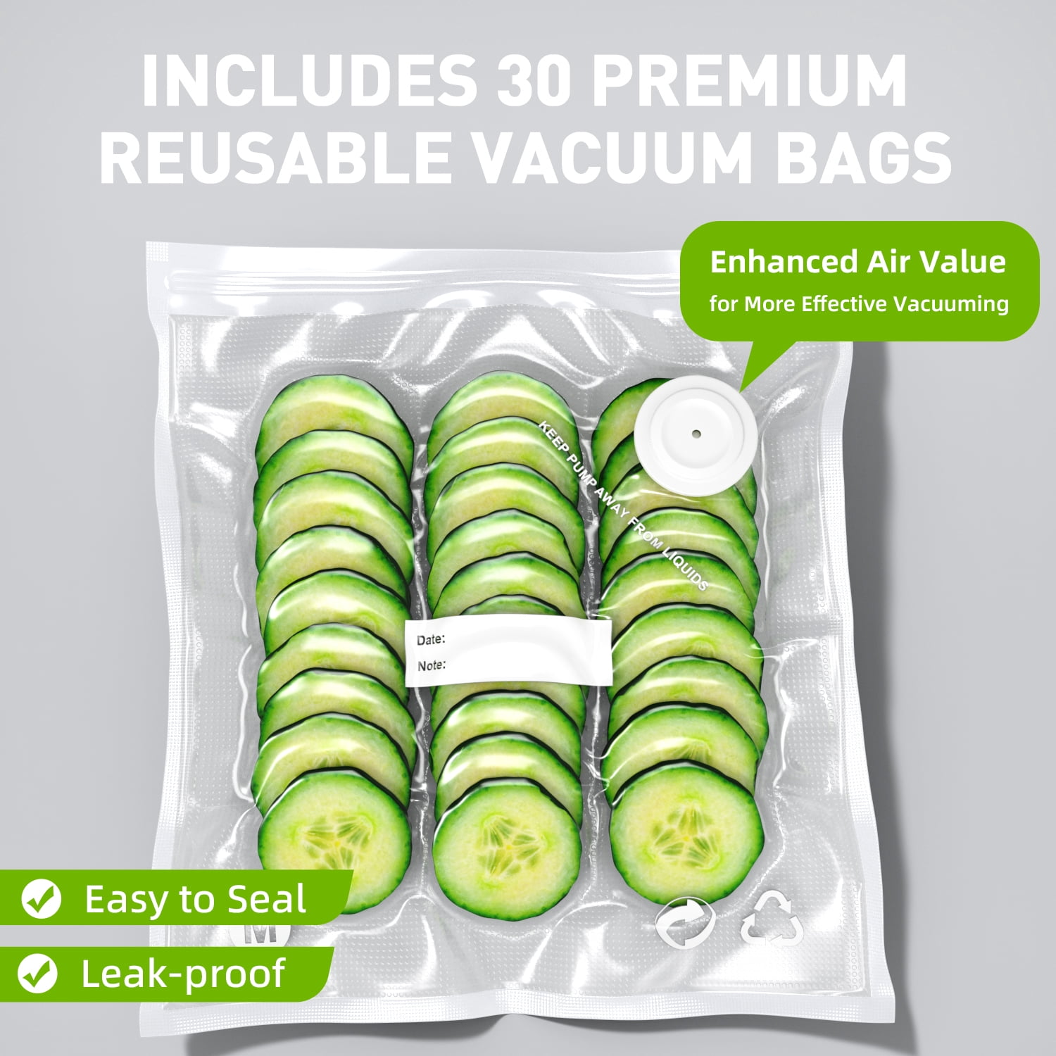 TINANA Cordless Vacuum Sealer for Food, 80 kPa Portable Handheld Vacuum Sealing Machine with Rechargeable Battery, 30PCS Reusable Bags, for Kitchen, Sous Vide, Travel & Camping