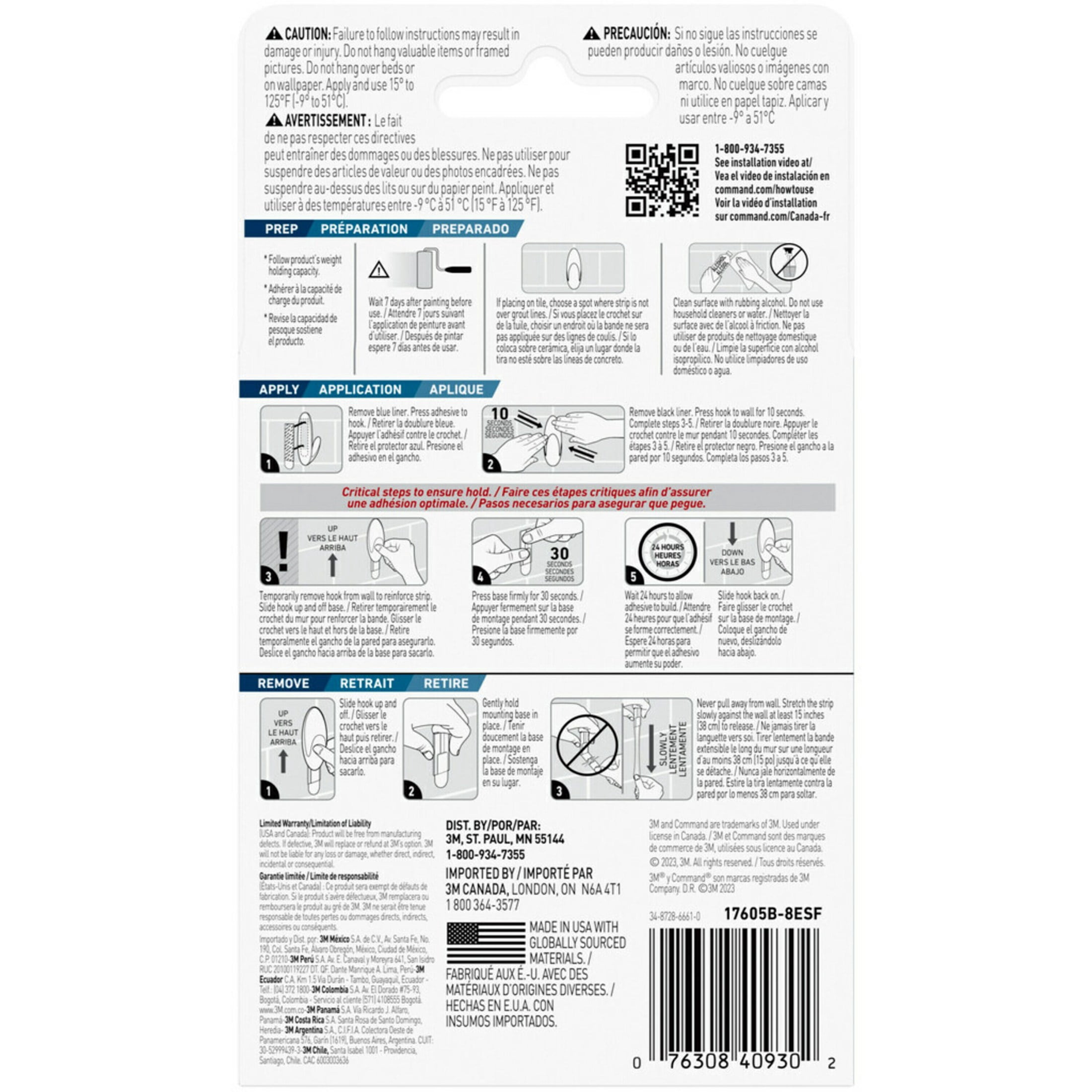 Command refill strips, blue, large, 4 strips/pack,  4 pack