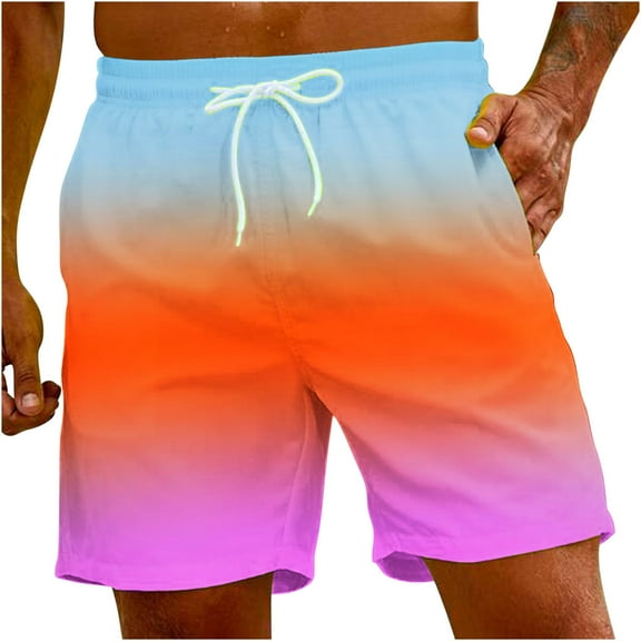 IYTR Men Shorts Casual Shorts Beach Shorts with Pockets Lightweight Elastic Waist Drawstring Summer Gradient Color Shorts Multicolor XXXXXL