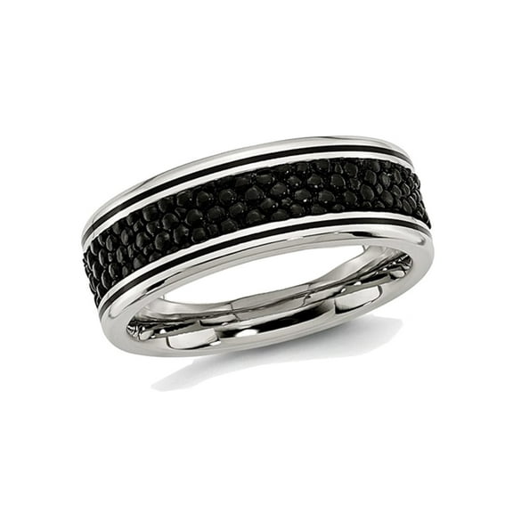 Gem & Harmony Mens Stainless Steel 8mm Grooved Stingray Inlay Wedding Band Ring for Men