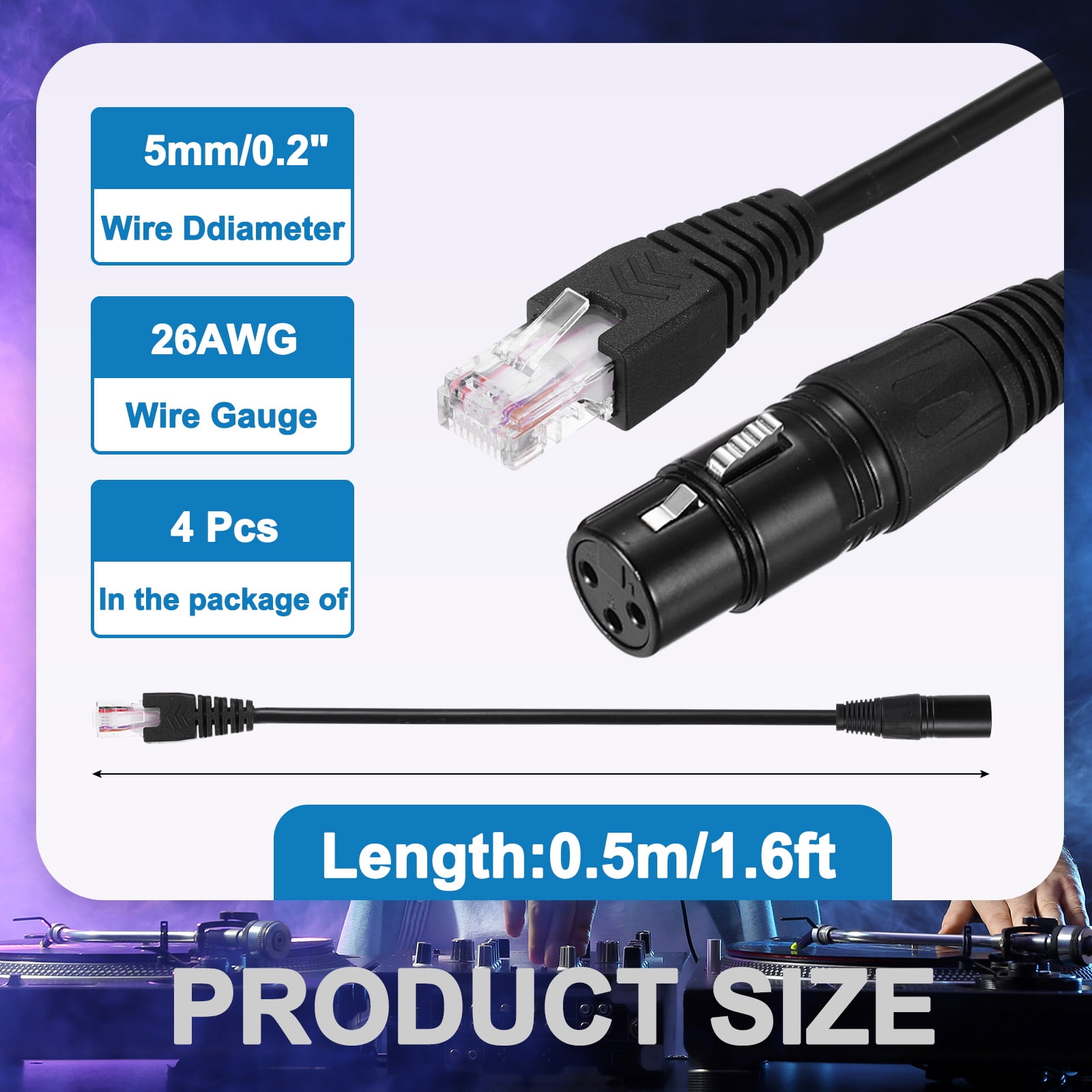 3 Pin XLR to RJ45 Male Adapter Cable, 4pcs 1.6ft XLR Microphone Cable