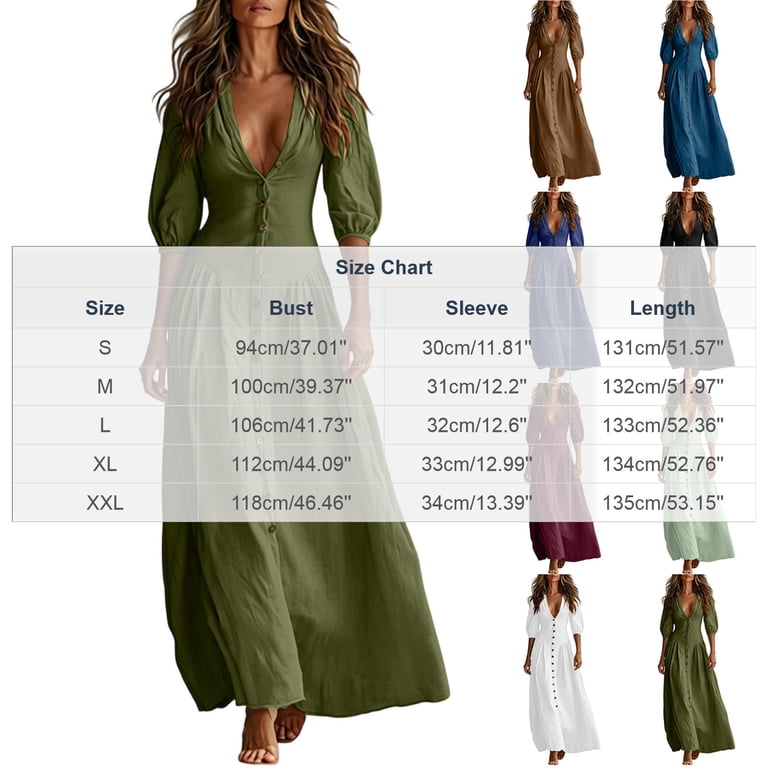 how much does a maxi dress weigh Ohufall Women's Maxi Dress Button Deep V Neck 3/4 Sleeve Dresses Solid  Color High Weight Fashion Dress