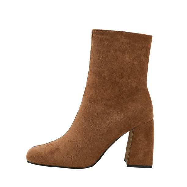 NECHOLOGY Botas Mujer Adulto Femenino Zapatos Botines mujer Botines de mujer Otoño e Invierno cómoda punta cuadrada tacón cuadrado Simple Color sólido cremallera lateral (Brown, 9)