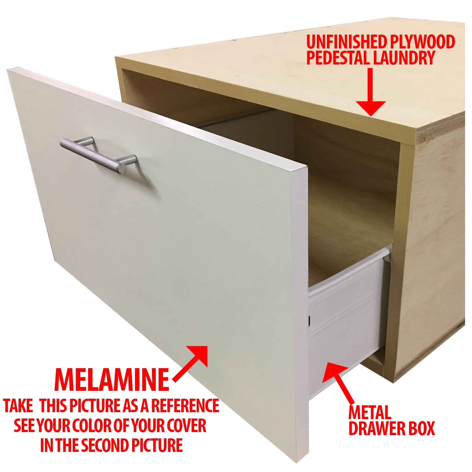 Wood laundry pedestal with drawer box, cover is made of royal cherry melamine -CUSTOM MADE - 26"W x 29"L x 13"Height