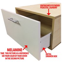 Wood Laundry Pedestal With Drawer Box Cover Is Made Of Fog Grey