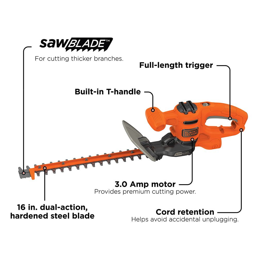 BLACK+DECKER BEHTS125 16" Sawblade Corded Hedge Trimmer