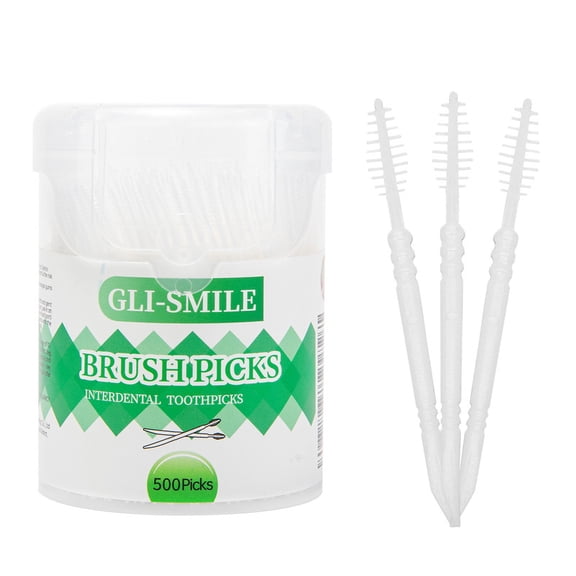GLI-Smile BrushPicks Interdental Toothpicks, Soft Interdental Brushes and Dental Floss Picks 2-in-1, Teeth Plaque Remover 500 Toothpicks, 1 Pack