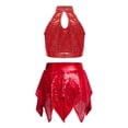 thumbnail image 4 of Eandarui Kids Girls Sequins Metallic Ballet Jazz Hip Hop Dance Outfits Halter Crop Top with Asymmetric Tutu Skirt Set Red 8, 4 of 7