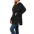 thumbnail image 2 of J. METHOD Women’s Knit Sweater Long Sleeve Round Neck Thermal Waffle Warm Casual Tunic Pullover Side Slit Knitted Top NEWT392 Black 3XL, 2 of 5