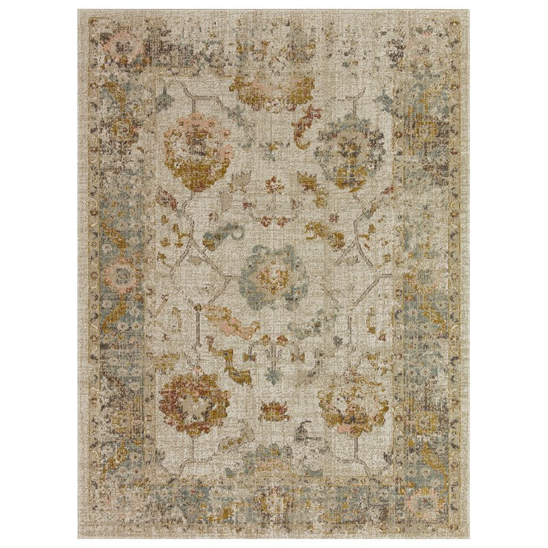 Alcantras 3x5 Low Pile Distressed Oriental Area Rug 397 in Cream Beige