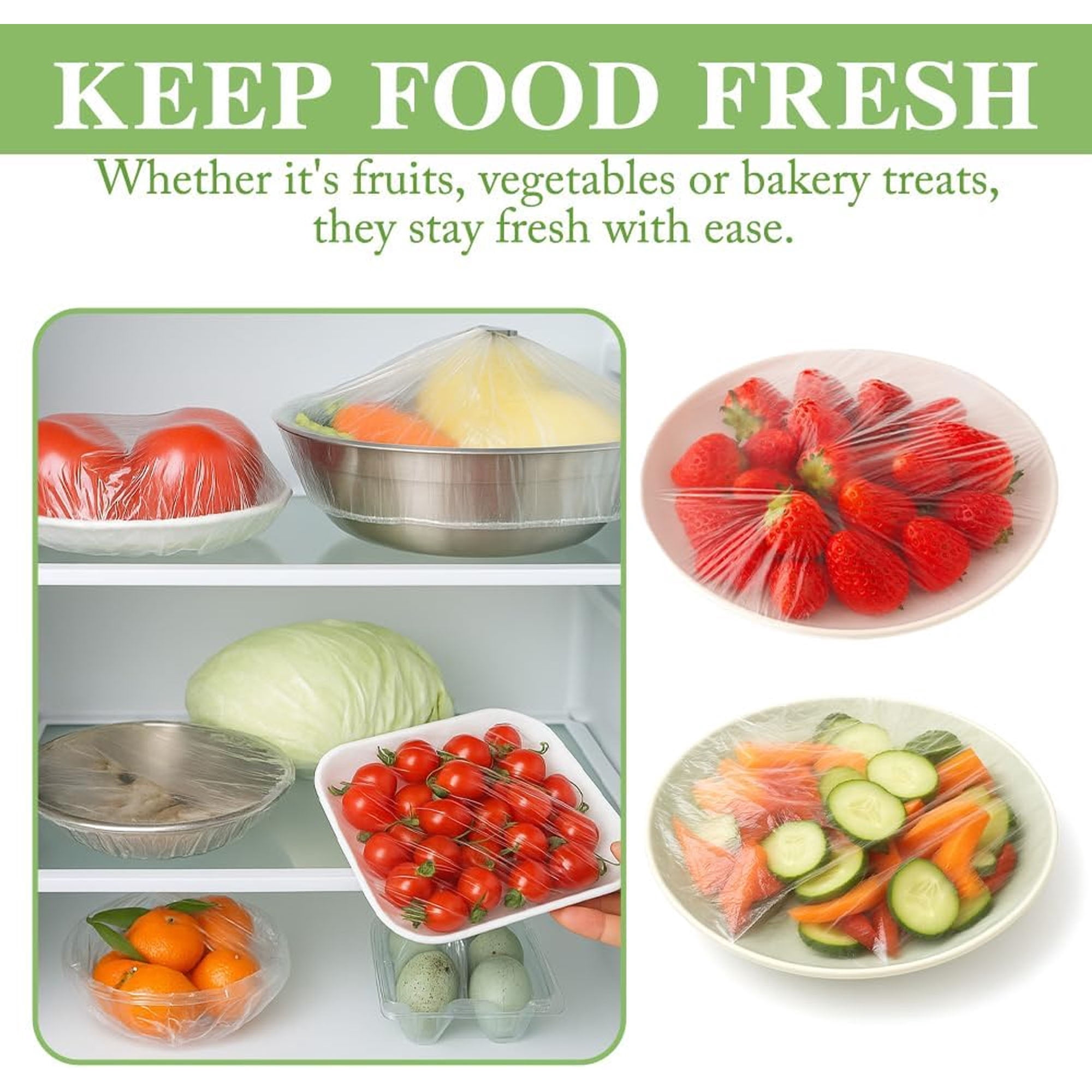 Elastic Plastic Bowl Covers, 12 Inch. Pack of 500 Clear Plastic Disposable Bowl Covers 30 Micron Thick. Durable Adjustable Plastic Food Covers with Elastic Edge. Stretchable Bowl Covers Small