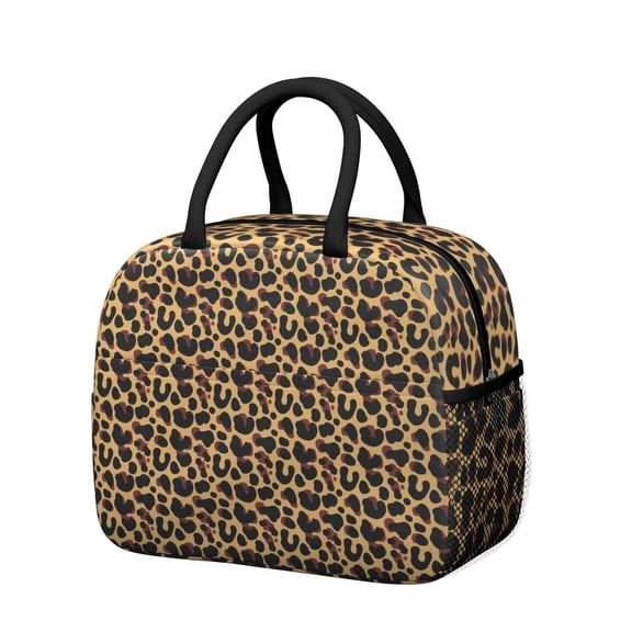 Insulated Lunch Bag for Women, Floral Print Oxford Fabric Lunch Box, Leakproof Thermal Cooler Tote for Work, School & Picnic, Leopard Animal Print