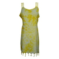 Mogul Womens Boho chic Tank Dress Yellow Sleeveless Gypsy Bohemian Beach Comfy Beach Dress L