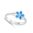 thumbnail image 4 of CHOOSE YOUR COLOR Blue Simulated Opal Plumeria Flower Ring .925 Sterling Silver Band CZ Female Size 10, 4 of 4