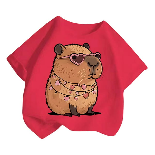 Tee Shirt Enfant Été Manches Courtes T Shirt Col Rond Imprimé Haut Quotidien Tee Filles T Shirts Rose Vif 2 Ans-4 Ans