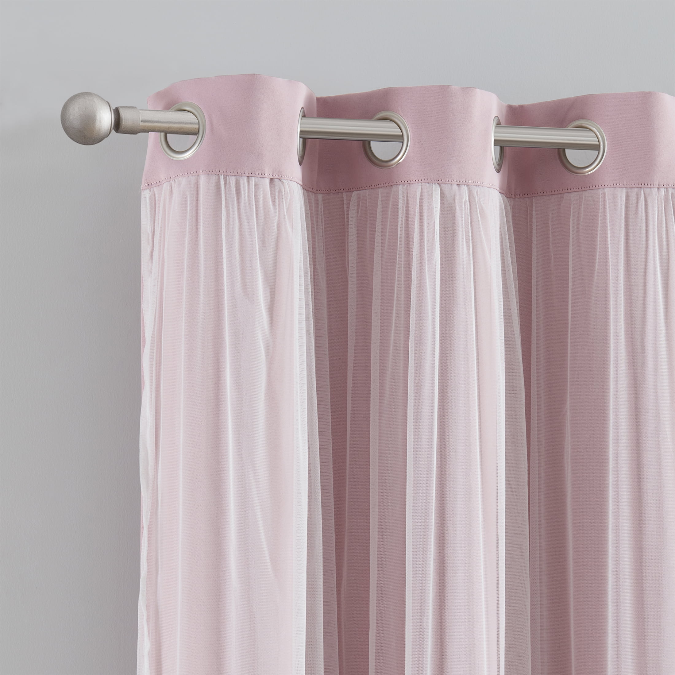 Your Zone Blackout Curtain Panel with Sheer Overlay, 1 Panel, Pink, 37" W x 95" L