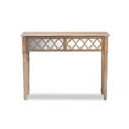 thumbnail image 3 of Celia Transitional Rustic French Country Wood and Mirror 2-Drawer Quatrefoil Console Table, 3 of 5