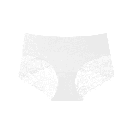 Fulorrnie High Waisted Panties  Seamless Underwear  Lace Thongs for Women Full Coverage Sheer Cut Outs Floral Edging  White  L
