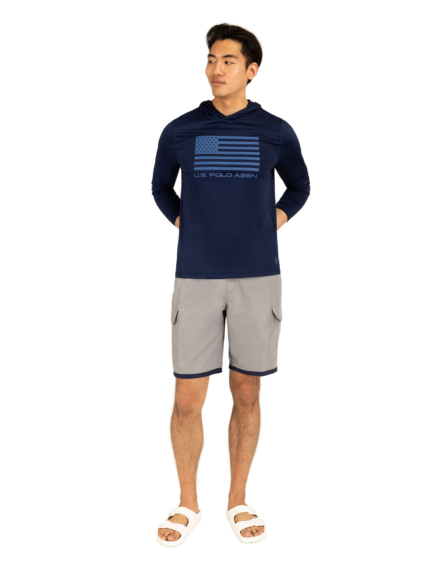 U.S. Polo Assn. Men's & Big Men's Tonal Flag Hooded Sun Shirt, Sizes S-3XL