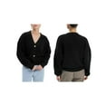 thumbnail image 3 of Women'S Chunky Knit Cardigan Sweater V-Neck Long Sleeve Button Casual Loose Cropped Cardigan Coat Black L, 3 of 7