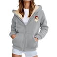 thumbnail image 6 of GaThRRgYP Womens Jackets and Coats Plus Size,Women's Fashionable Printed Fleece Hooded Sweatshirt Jacket Gray M, 6 of 8