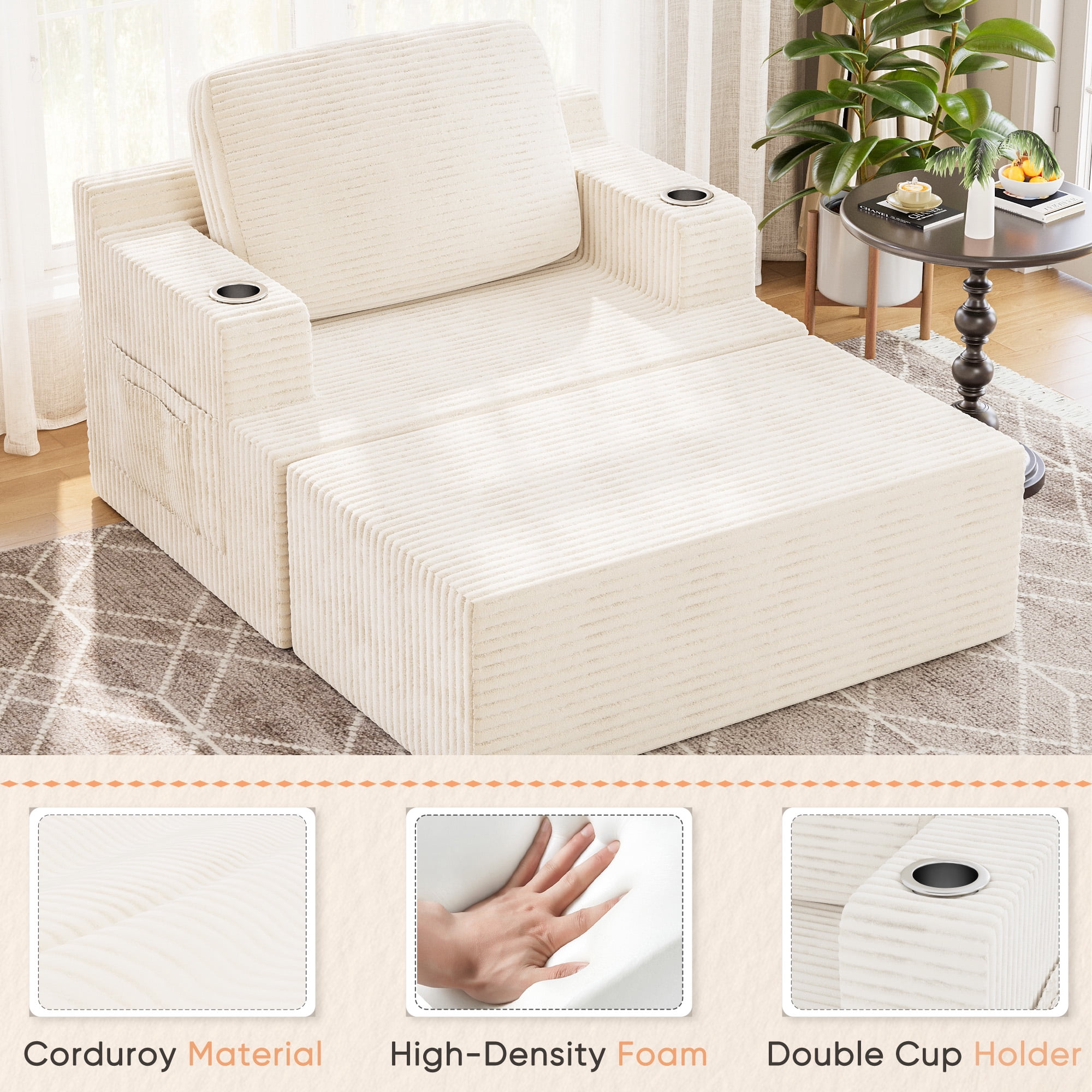 Homall Oversized Boneless Sofa Chair Deep Seat Sleeper Sofa Chaise Lounge Chair Indoor for living room,White