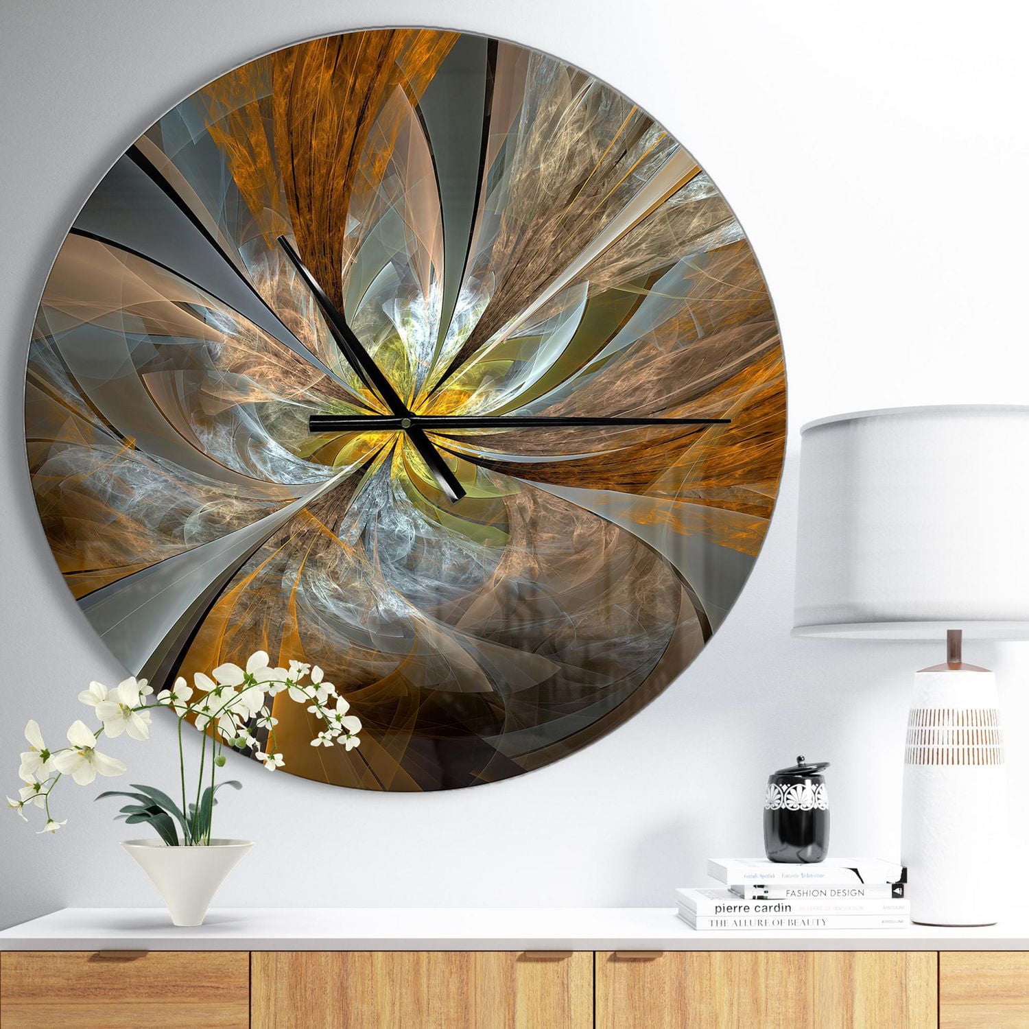 Designart Fleur fractale jaune symétrique horloge murale