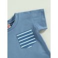 thumbnail image 6 of Toddler Baby Boy Summer Clothes Short Sleeve Striped Pocket Tshirt Top Solid Shorts Set Casual Outfits, 6 of 9