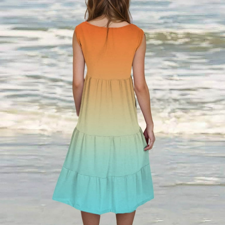 Spring Dresses For Women 2025 Sevevn Womens Sleeveless Beach Swing Dress  Casual Scoop Neck Pleated Sundress Summer Ruffle Tank Dresses Casual Dresses  For Women - Walmart.com