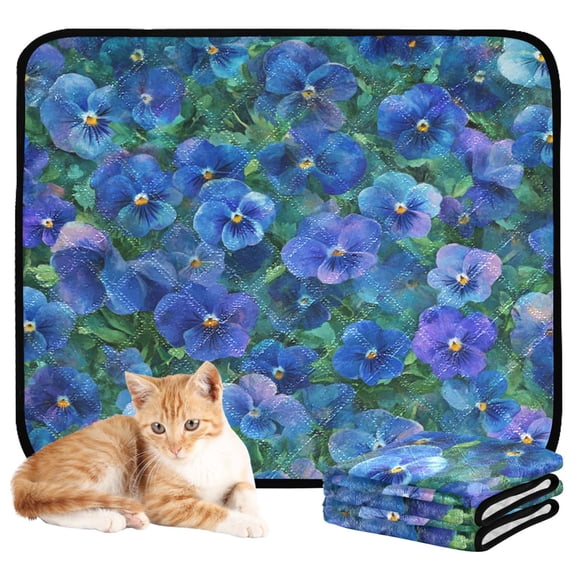 Washable Pet Pee Pads with Super Absorbent Reusable Training Pads for Dogs & Cats Blue Pansies