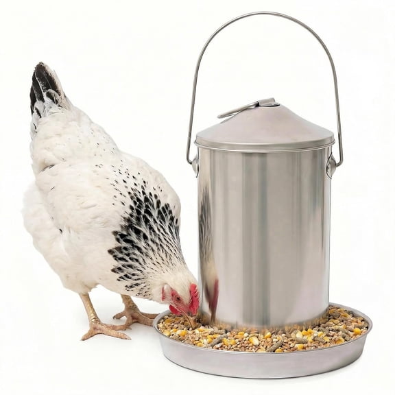 Plexon 6.6 Lb Hanging Chicken Feeder No Waste – Stainless Steel Poultry Feeder with Handle, Heavy Duty Metal Feeder for Chickens Ducks Turkeys, Backyard Coop
