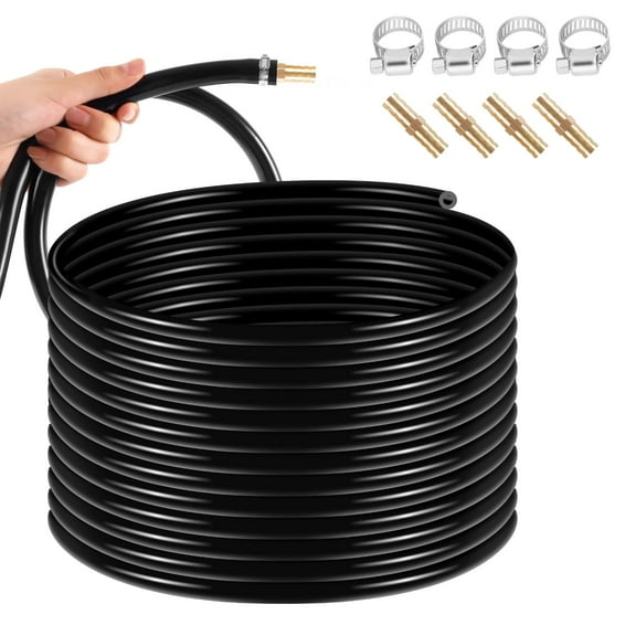 100ft 3/8 Inch Self Sinking Aeration Hose with Copper Menders, 30-Meter Hose for Garden, Lake, Fish Tank (Stainless Clamps Included)