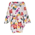 thumbnail image 4 of DHFJKG Summer Swimwear Cover-Ups Women Floral Printed Beach Vacation Clothes Batwing Long Sleeve V Neck Tie Waist Stylish Beachwear, 4 of 5
