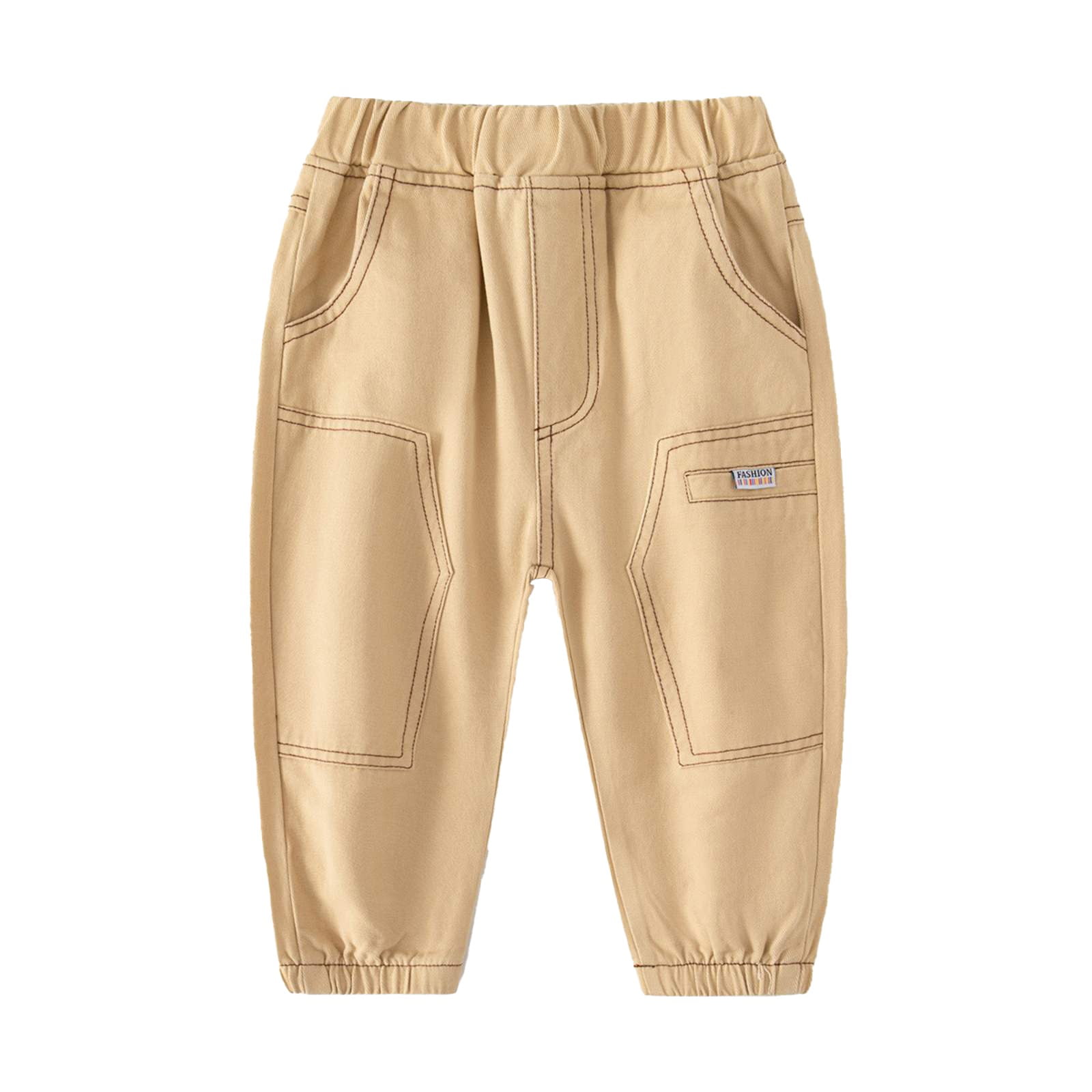 GiLiling Toddler Joggers, Elastic Waist Straight Leg Cargo Sweatpants, Lightweight Pants with Pockets for Baby Boys (Khaki, 18-24 Months)
