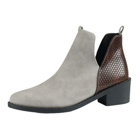 

Ediodpoh Women s Autumn And Winter Fashion Leather Leather Matching Ankle Boots Casual Comfort Boots Womens Winter Boots Grey 8.5