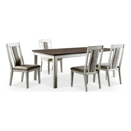 Furniture of America Fie Rustic Solid Wood 5-Piece Dining Table Set in White