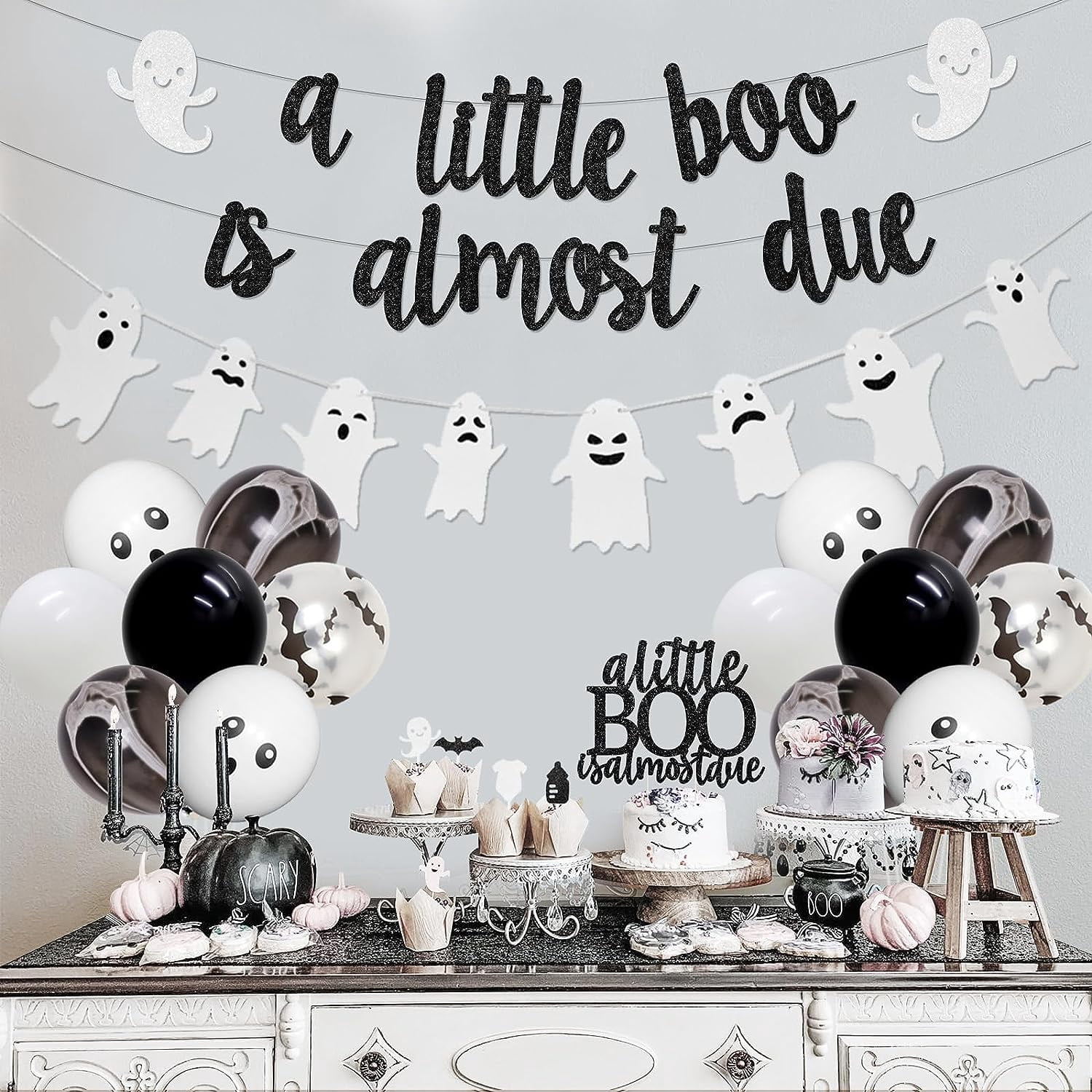 Halloween Baby Shower Banner – „A Little Boo Is Almost Due“, Rosa Mit Fledermäusen