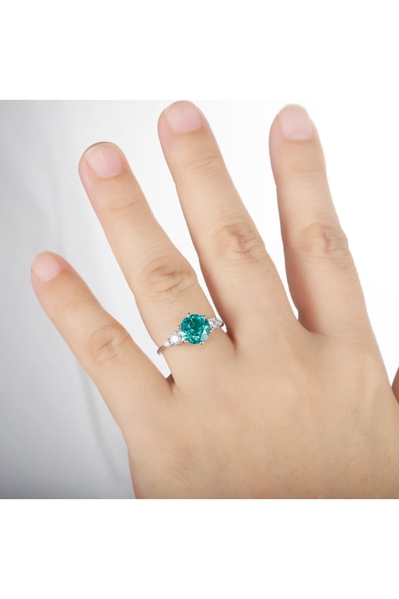 8mm Round Cut Paraiba Tourmaline Ring Five Gemstone Ring, Hanndmade Vintage 925 Sterling Silver Trendy Girlfriend Ring, Valentine's Day Ring