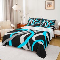 Manfei Boys Girls Contemporary Geometric Lines 3pcs Twin Sheet Sets,Minimalist Abstract Stripes Twin Fitted Sheet,Retro Vintage Aesthetic Breathable Flat Sheet,Luxury Bedroom Decor