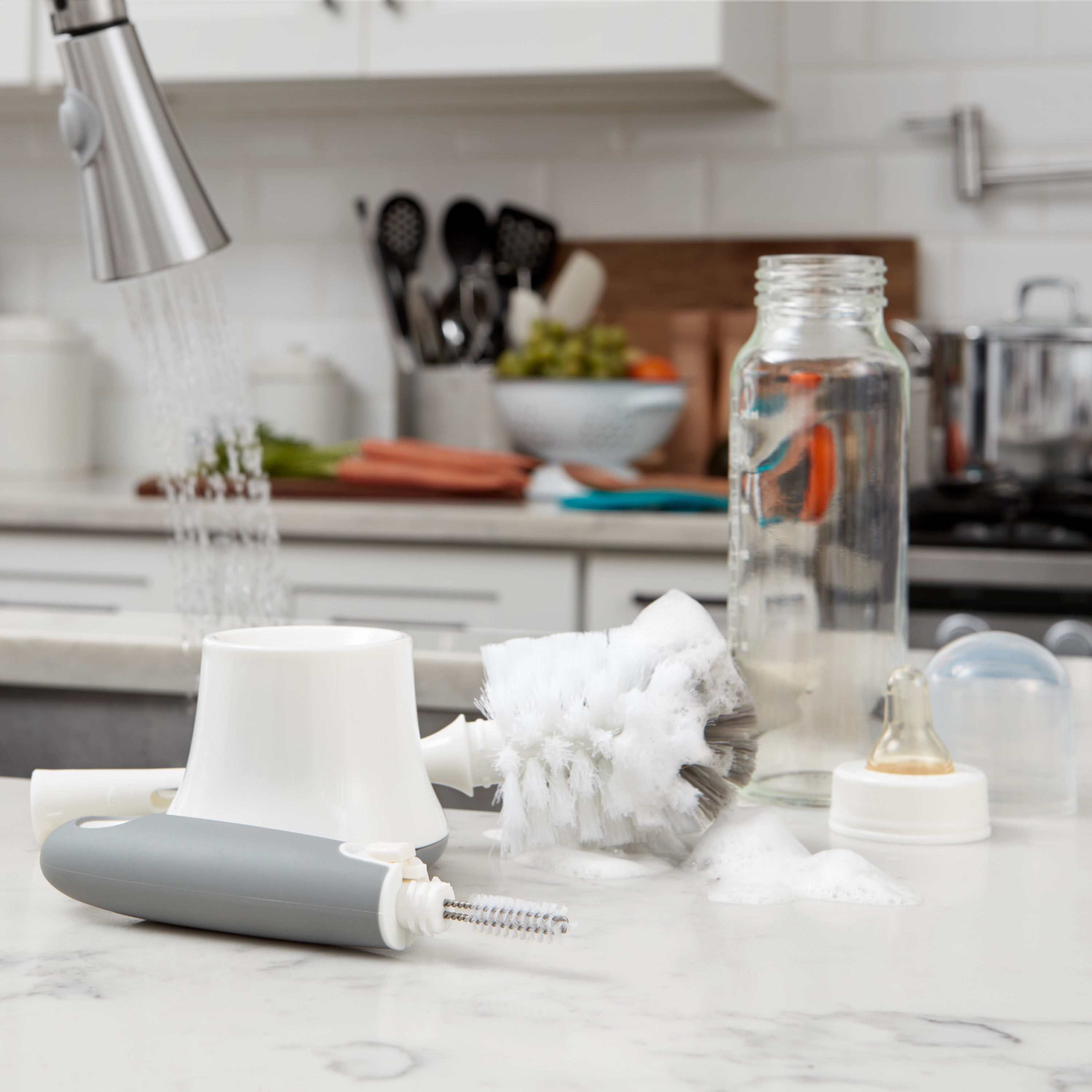 OXO Tot Baby Bottle Cleaner Brush with Stand and Detail Cleaner Gray Walmart