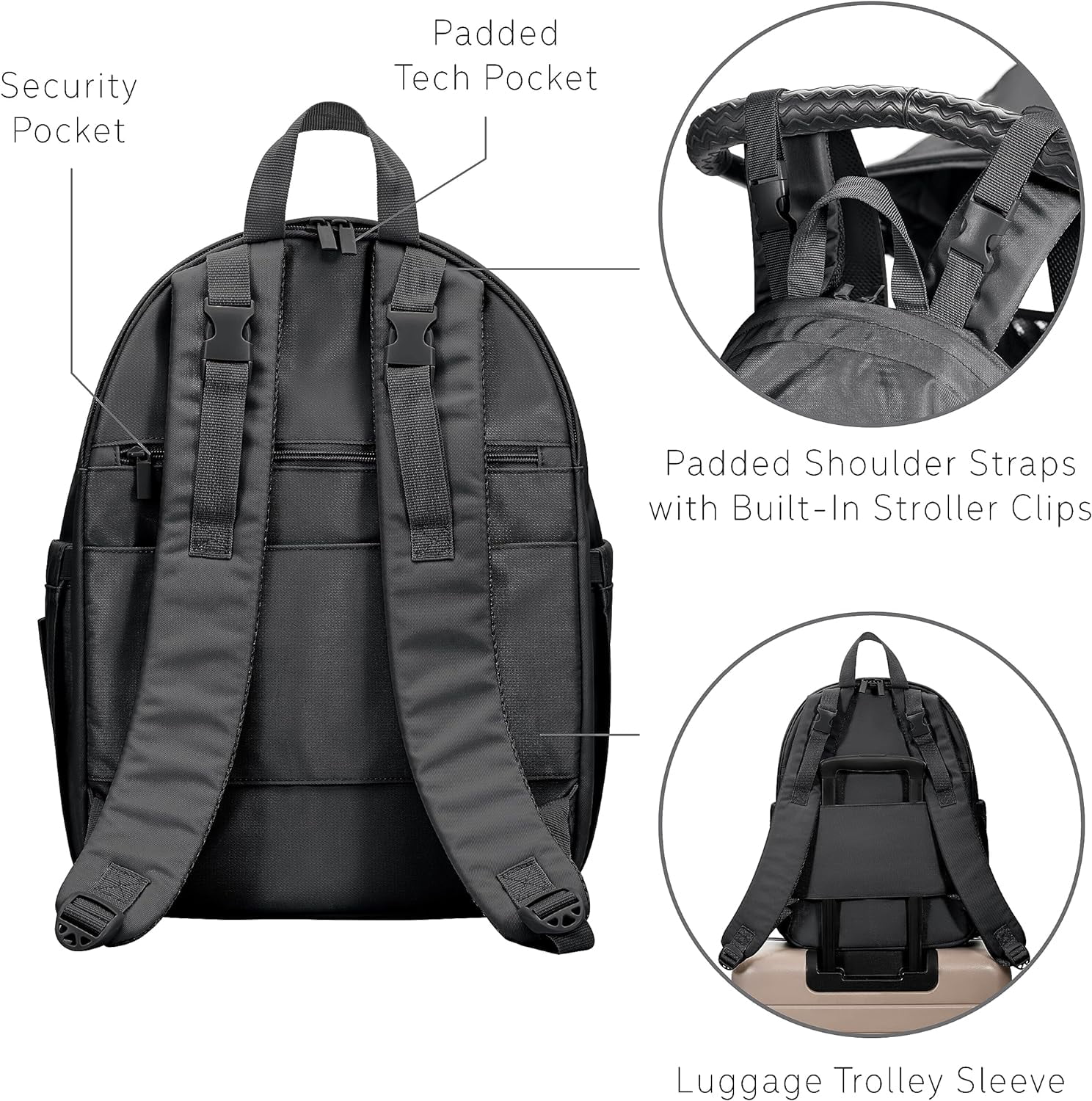 uninni Diaper Baby Bag Backpack for Moms and Dads with Baby Boys and Girls, Portable Changing Pad, Removable Waterproof Pacifier Case, Stroller Straps, Insulated Bottle Pockets, Black