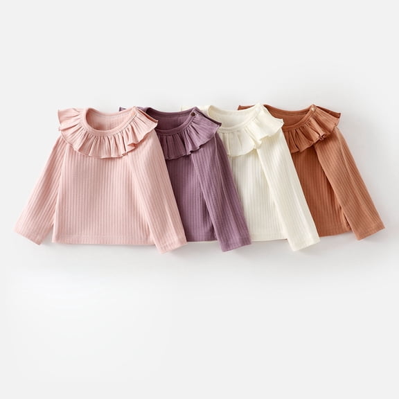 Girls Tshirts Baby Fall Lace Collar Long Sleeve Cotton Top Casual Outerwear Girls Tops Pink 9-12 Months