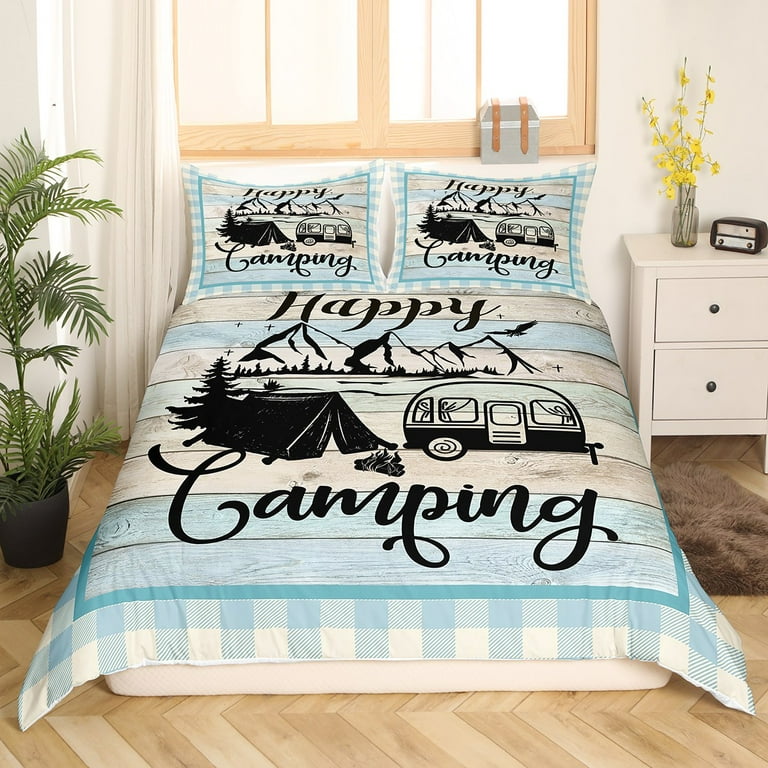 Happy Camping Comforter Cover Queen Camper Bedding Set For Kids