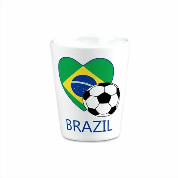 Ceramic Shot Glasses Love Soccer Heart Brazil Style 2 America Cup 2 Oz
