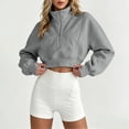 thumbnail image 6 of Gytharion Women's Plus Size Cropped Half-zip Sweatshirts Stand Collar Solid Color Soft Cozy Fashion Athleisure Pullover Tops Comfortable Basic Pullover Sweatshirts, 6 of 7